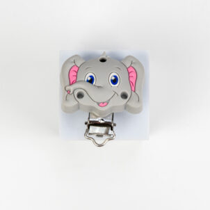 Silikonclips - grå/rosa elefant